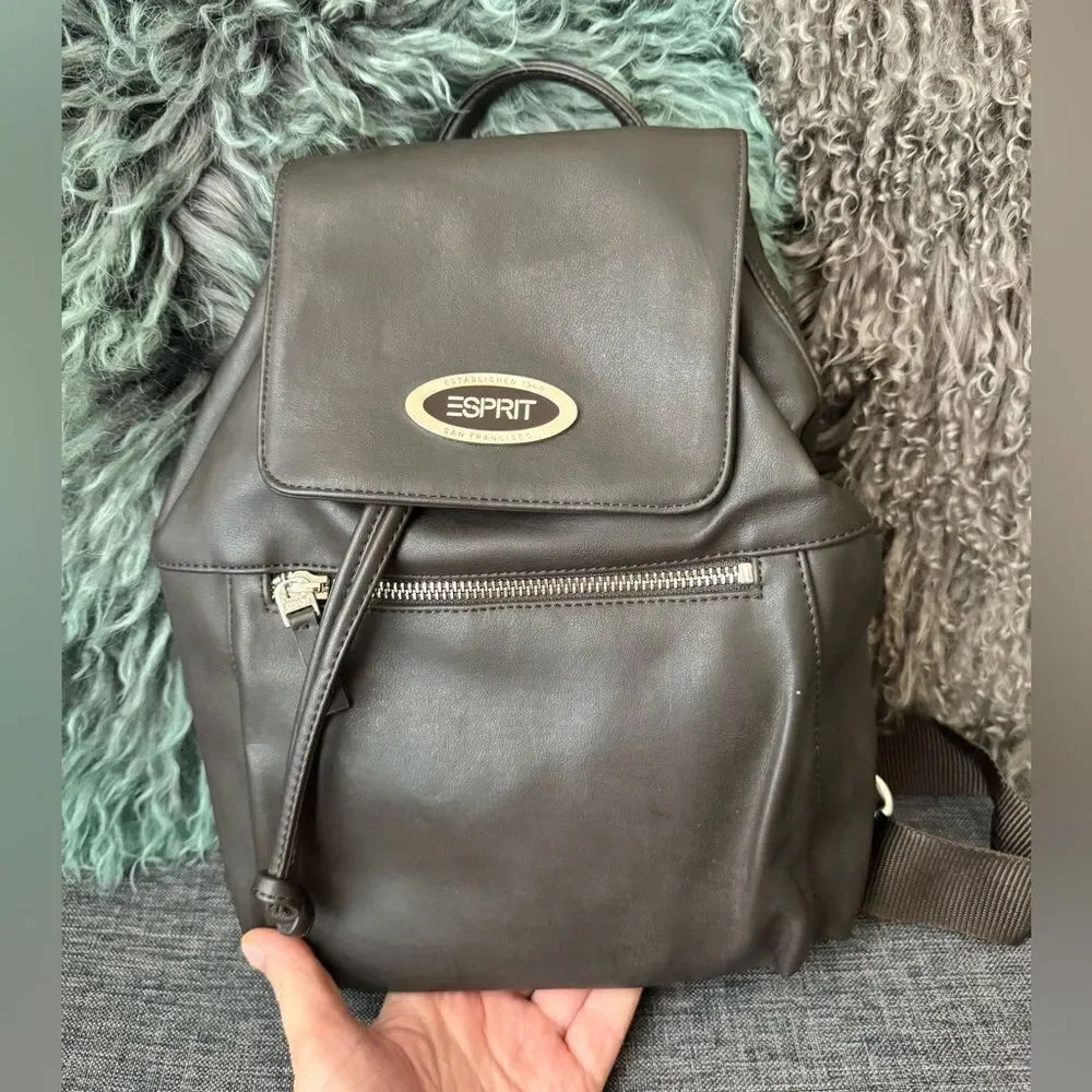 Y2K Esprit Vintage Faux Leather Drawstring Backpack